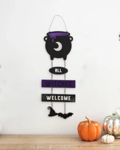 All Witches Welcome Mit Hexenkessel 30cm -Halloween Dekorations Geschäft all witches welcome hexenkessel haengeschild 30cm halloween horror und hexen dekoration witchy halloween decoration 53409 3