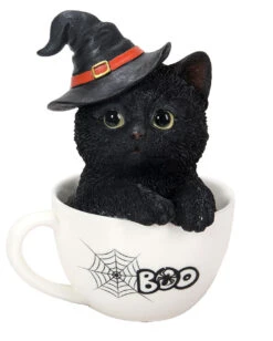 Halloween Katze In Teetasse 16cm