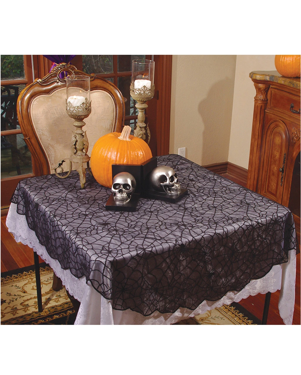 Schwarze Spinnweben Tischdecke Rund 177 X 243 Cm