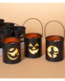 Halloween Metall Laternen Schwarz 11cm 3er Set